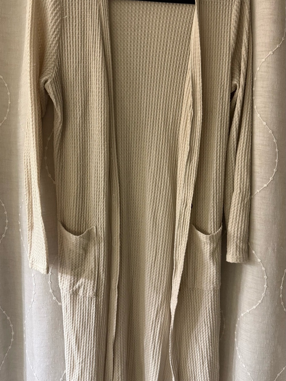 Socialite Cream Waffle-Knit Open-Front Cardigan with Pockets
